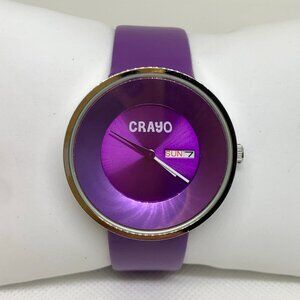 Crayo women watch day date Quartz analog 40mm silver tone purple dial running